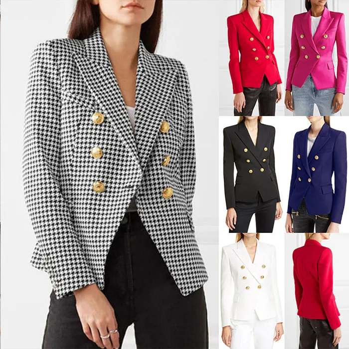 

Wholesale Ladies Double Breasted Solid Blazers Women Casual Fashion Blazers And Coats