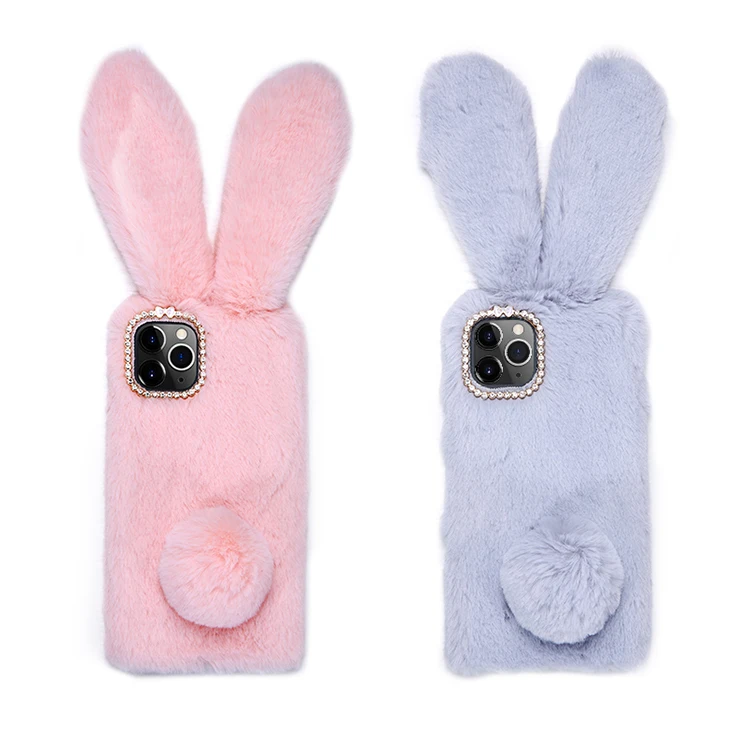 

Free Shipping 1 Sample OK Girls Mobile Phone Back Case Soft Rabbit Fur Cell Phone Case For iPhone 11 Pro Max