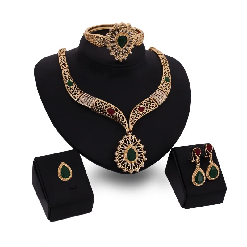 

Fashion Charm African Bridal Earrings Ring Drop Jewelry Sets Classic Wedding Dubai Necklace Bracelet for Women Jewelry Set, Gold and silver