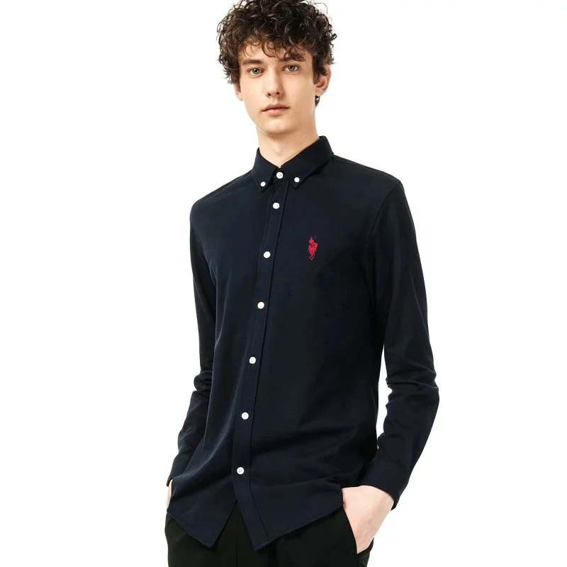 

2021 New style fashion casual mens quality shirts cotton thick long sleeve oxford embroidered camisas masculinas plain shirt