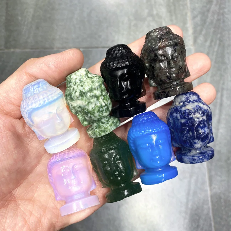 

Hot Sales 3-4cm Natural Obsidian Buddha Head Carving Crystal Mini Carving For Decoration