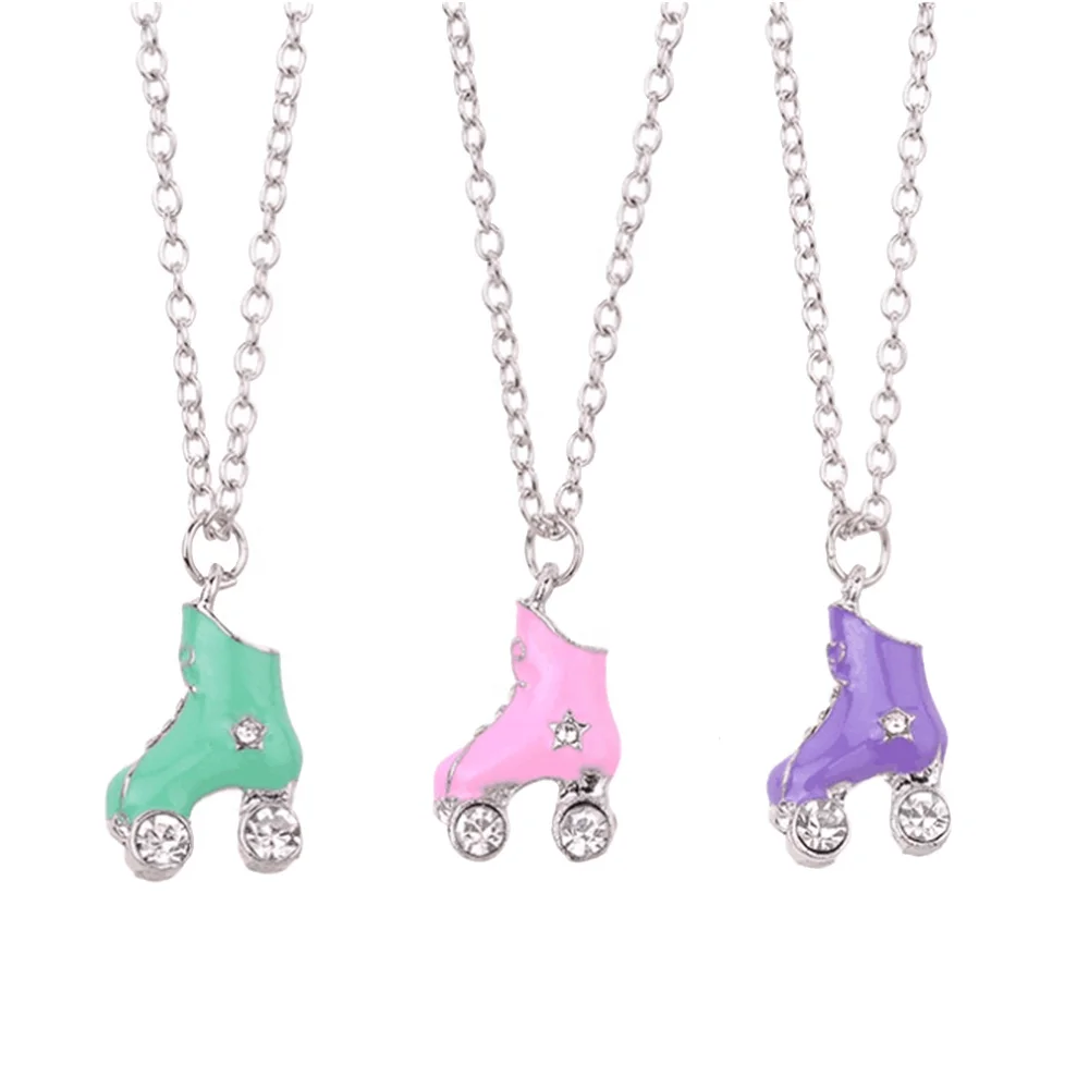 

Multicolor Sport Style Enamel Crystal Ice Skate Shoe Shape Pendant Necklace