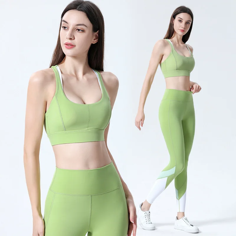 

2021 Sports Sets Women Gym Clothing Color Contrast 2PCS Yoga Suits Sportswear Sexy Fitness Stretchy Tracksuits Workout Sets