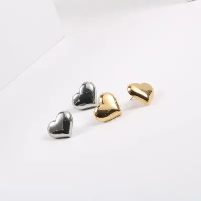 

Minimalist Heart Hoops Women 18 K Gold Plated Silver Tiny Studs Geometric Stainless Steel Heart Hoop Stud Earring, Gold/silver/rose gold