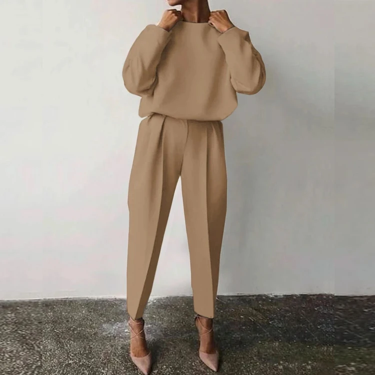 

Factory wholesale fashion long pant hooded sweet shirt two piece set women spring clothing