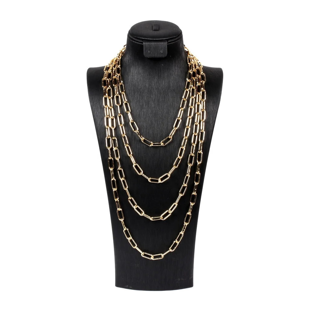 

High Quality Trendy Simple Cheap Chain Necklace Bulk Paperclip Gold Plated Fashion Jewelry Bulk Large Link Necklaces