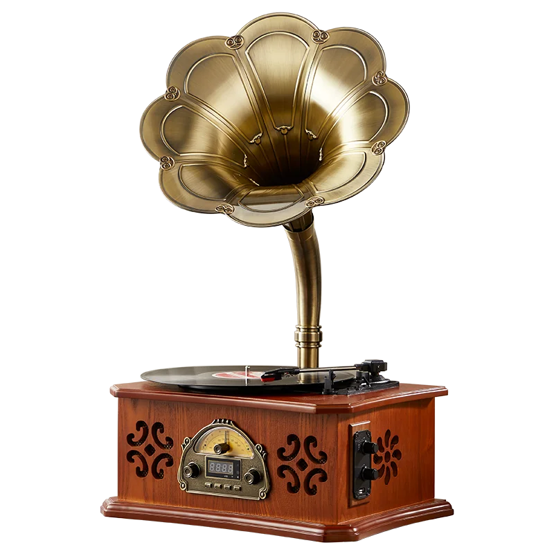 

Retro gramophone vintage record player multifunctional vintage radio stereo subwoofer ornament vinyl record player