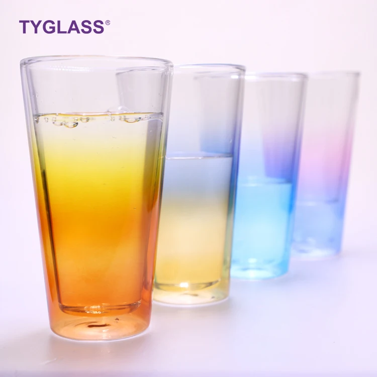 

2021 New Gradient Color Borosilicate Glass Cup Couple eco double walled cup Drinking Mug