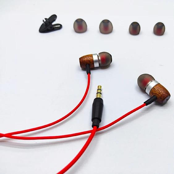 

High-Quality Double Materials Name Brand Cellphone Headset Headphone Speaker 50mm Flat Wire wooden in earEarphone Factories