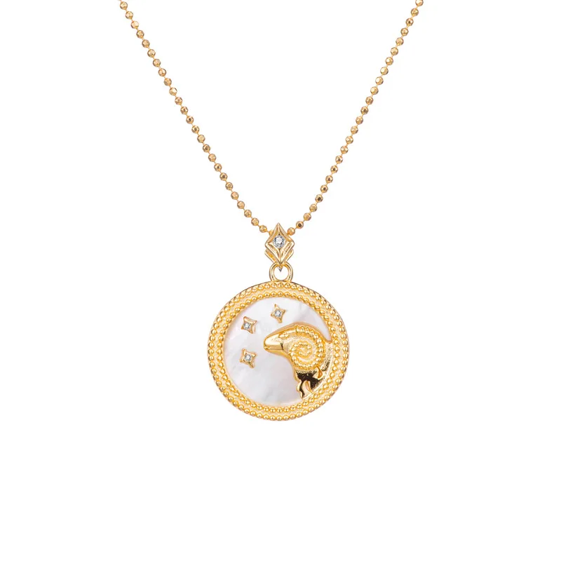 

Minimalist Vintage 12 Zodiac Coin Astrology Pendant Necklace For Women Gift Horoscope Gold Plated 925 Silver Jewel