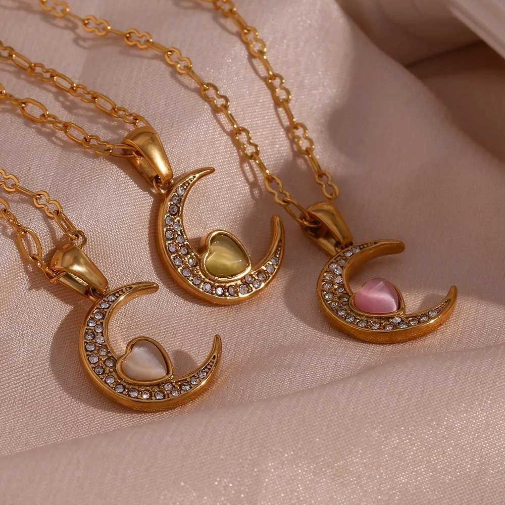 

Micro Insert Zircon Moon Necklace 18K Gold Plated Stainless Steel Pendant Necklace For Women