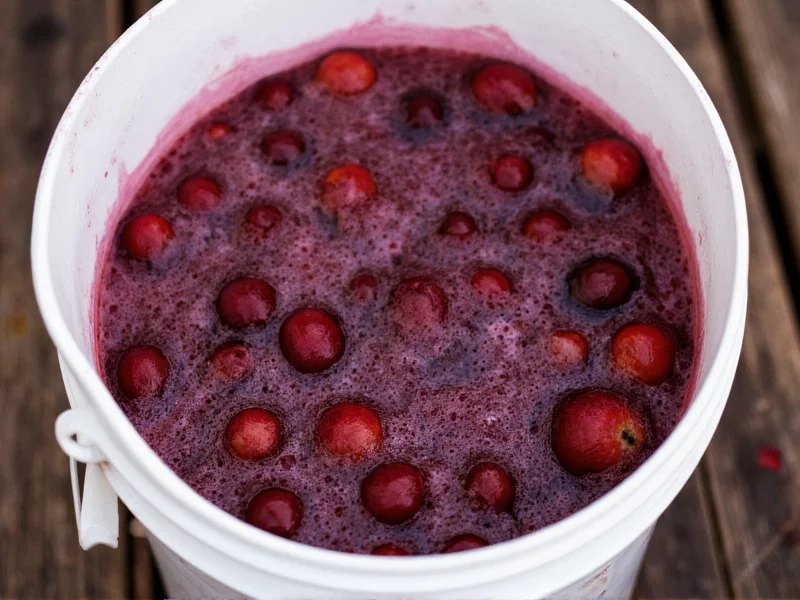 Fermenting fruit wine bubbling in food-grade bucket