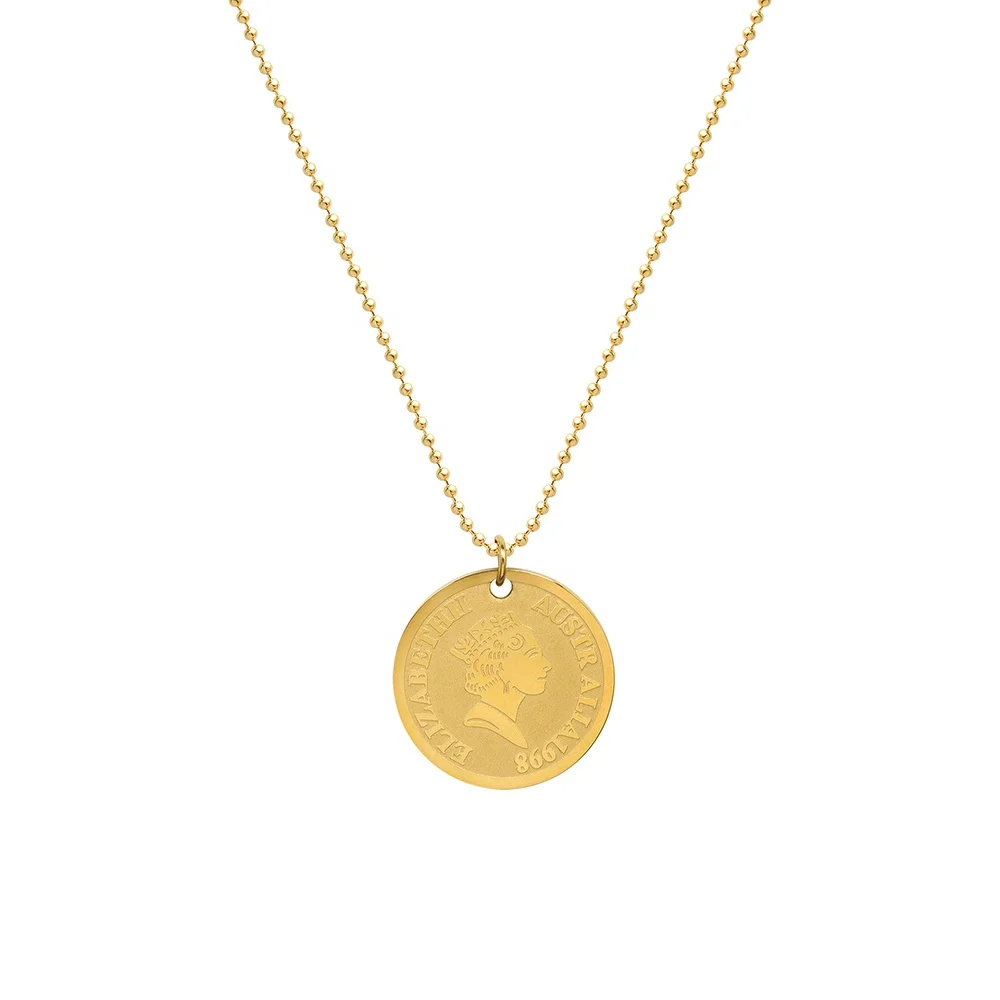 

Round Pendant Necklace Titanium Steel Gold Plated Long and Short Necklace