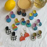 

wholesale geometric multicolor polymer clay earrings 2020 spring newest round polymer stud earrings jewelry for women