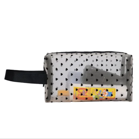 

INS gauze flocking love makeup bag portable mouth red envelope travel wash bag 6 pieces, White