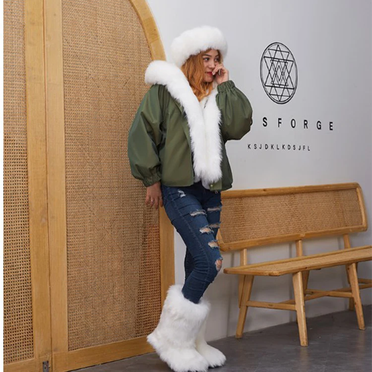 

hot sale woman white fox fur flat boots winter set rainbow fur snow boot warm headband scarf sets, 5 colorful boot