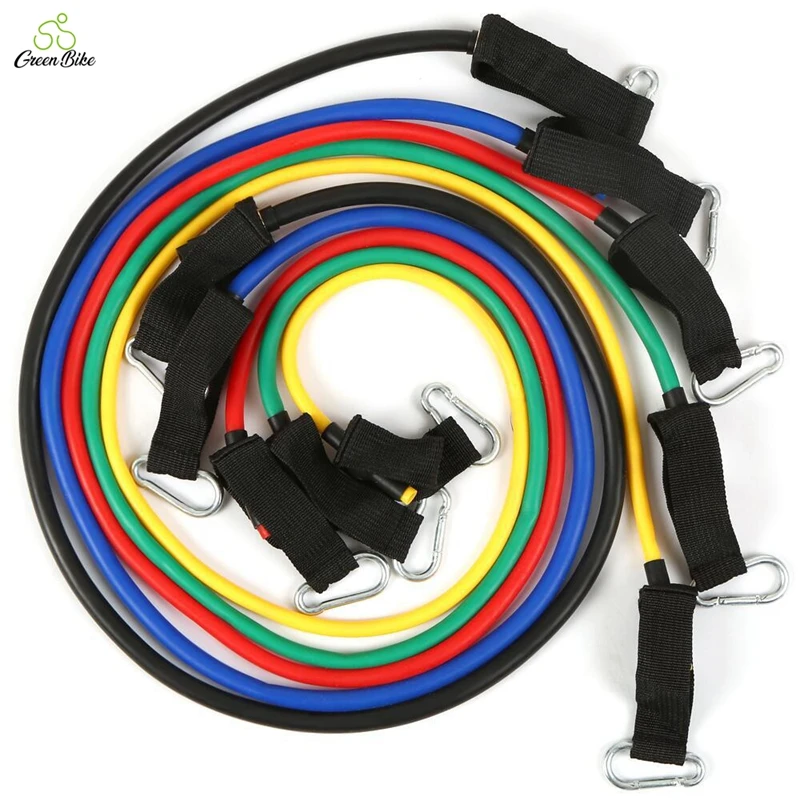 

Fitness 150lbs Heavy Training Tubes 100 Lbs Gym Fitness Long 11 Pcs Set Loop Sport Cycling Resistance Bands, Black /yellow/blue/green/red