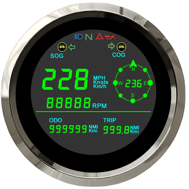 

Unique High Definition 85mm LCD GPS Speedometer for Truck E-bike & Motorcycle with Tachometer &Multi-Indicator, Black and white face for optional