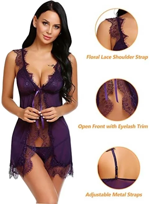 

Eyelash Sexy Boudoir Negligee Women's Babydoll Lingerie Bridal Sleepwear