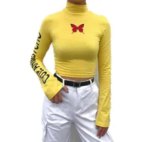 

Back to school outfit turtle neck womens long sleeve crop tops