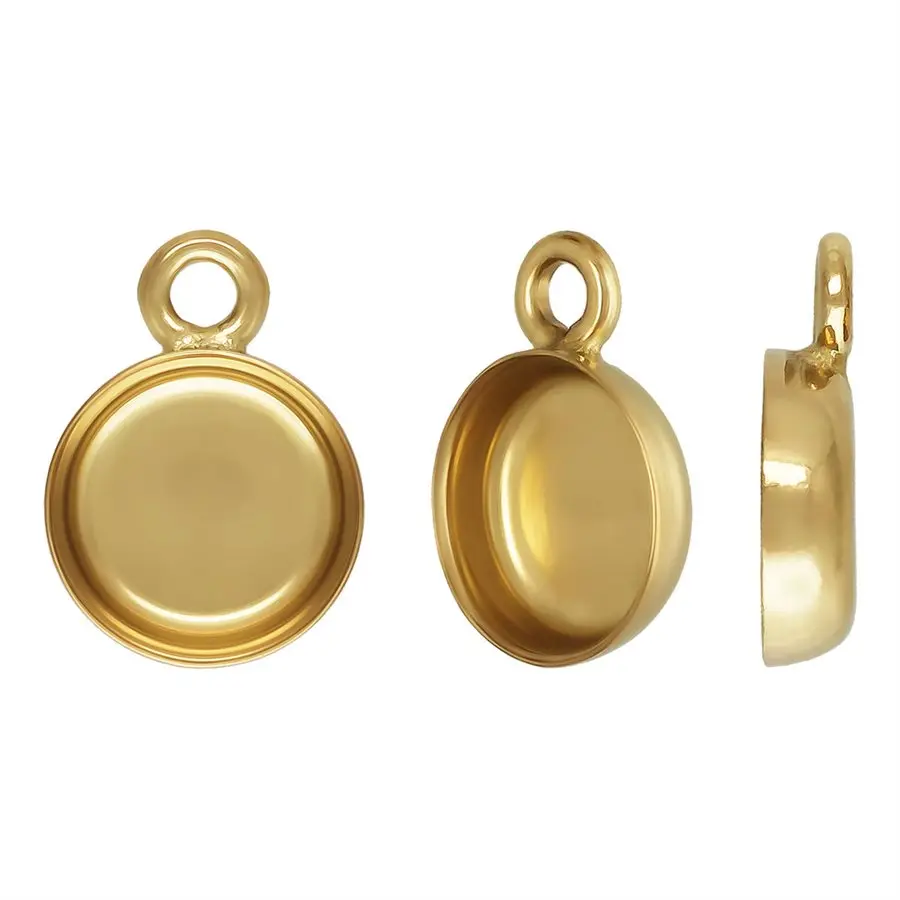 New 14K Gold Filled Tray Connectors Round Bezel Base Setting Charms for Jewelry Making Findings