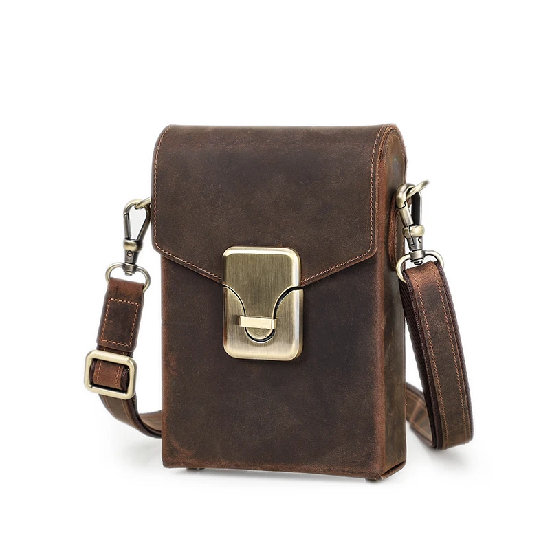 

Crazy Horse Leather Crossbody Bag Casual Card Holder Messenger Phone Bag Adjustable Strap Mens Shoulder Phone Bag