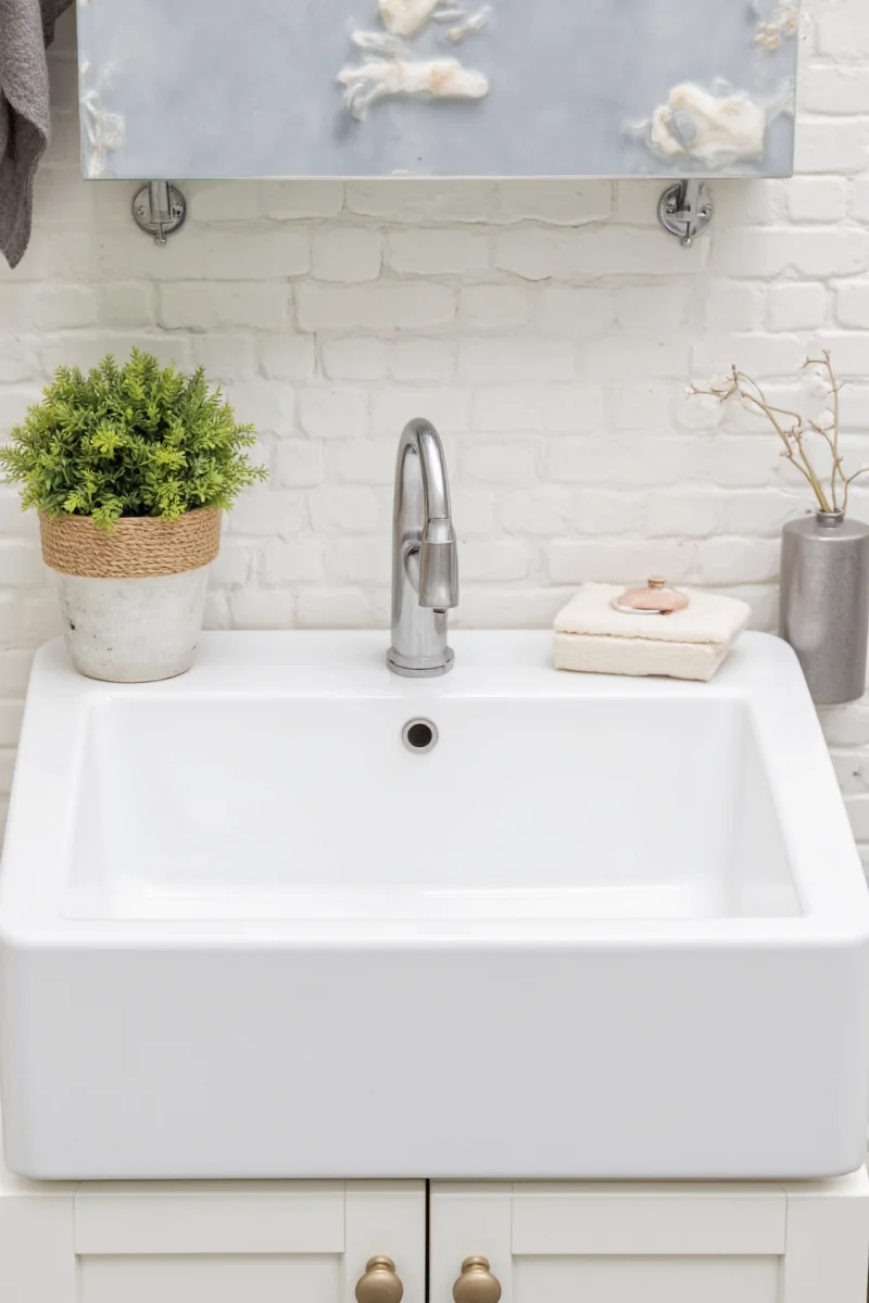 Vintage clawfoot wall-mounted sink with brass faucet