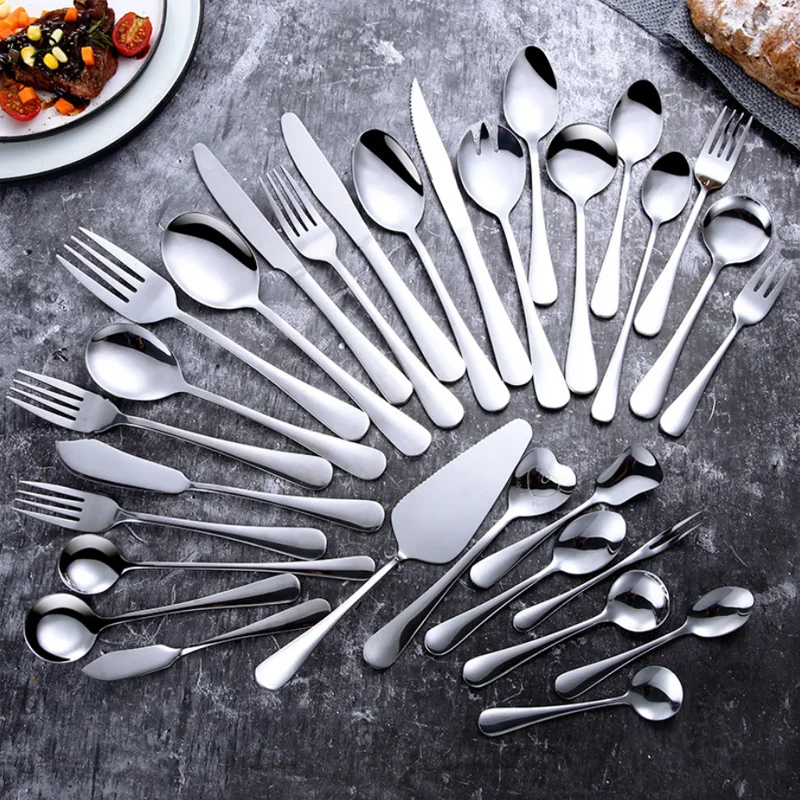 

Set Cutlery Tableware Flatware Coffee Spoon Tea Dinnerware Sets Luxury Serving Spoons Knife, Silver