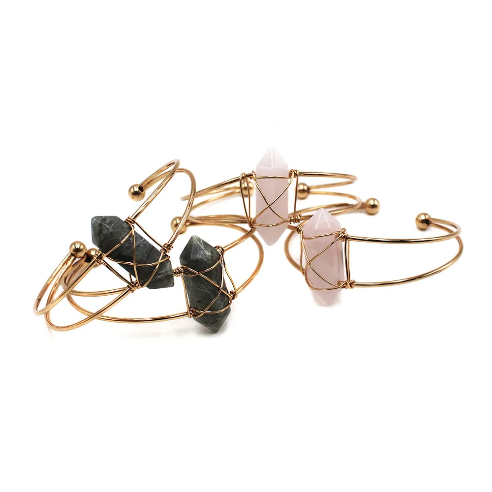 

Hot Sale New Fashion Crystal Copper 18K Gold Plated Round Adjustable Natural Stone Bracelet For Women Girls, As picture
