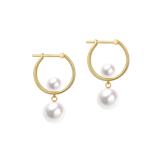 

Women's Luxury 18K Yellow Gold Natural Akoya Pearl Huggie Drop Earrings Wholesale Free Shipping