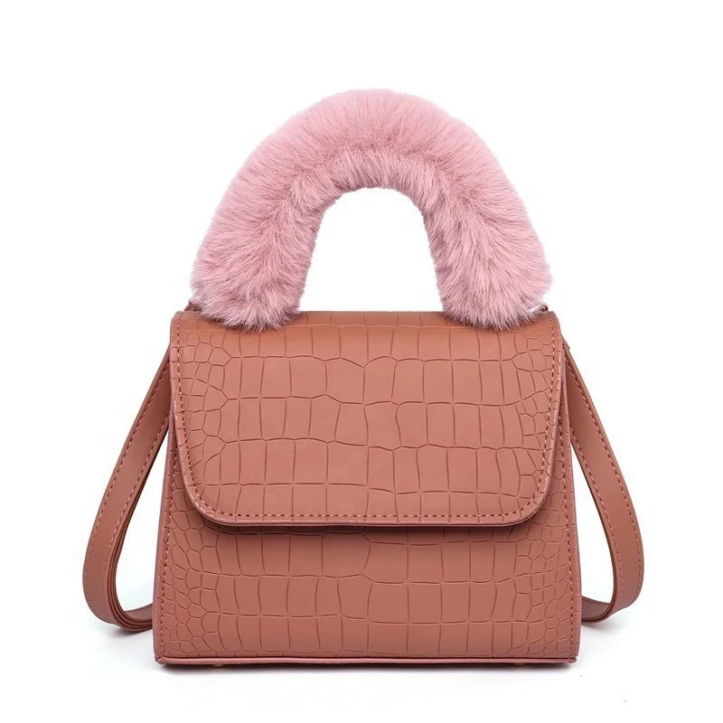 

Winter fashion women handbags luxury ladies hand bags with plush handle bag