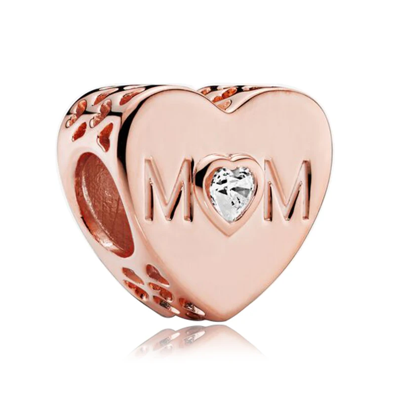 

Wholesale Rose Gold Angel Wings Flower Heart Pendant Beads Fit Original Charms Bracelet DIY Mother'day Jewelry Gifts