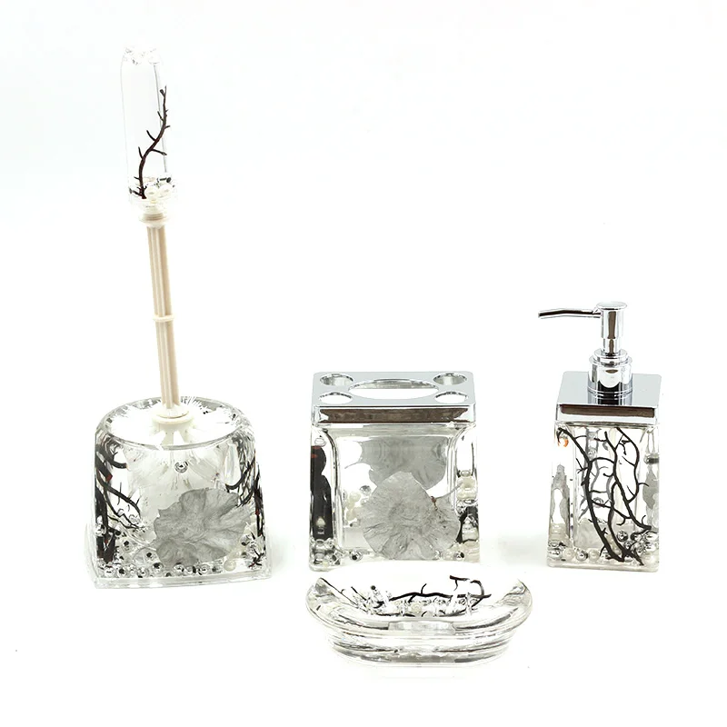 

Luxury gold leaf decoration 5 pcs bathroom accessories set, Silver
