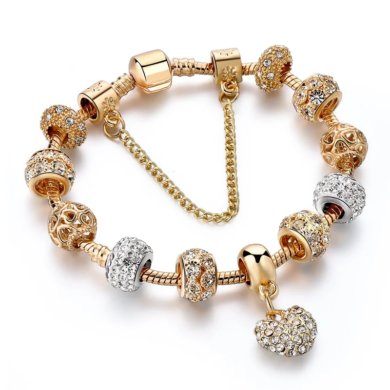 

Luxury Crystal Heart Charm Bracelets&Bangles Gold Bracelets For Women Jewellery Pulseira Feminina Bracelet Sbr170020