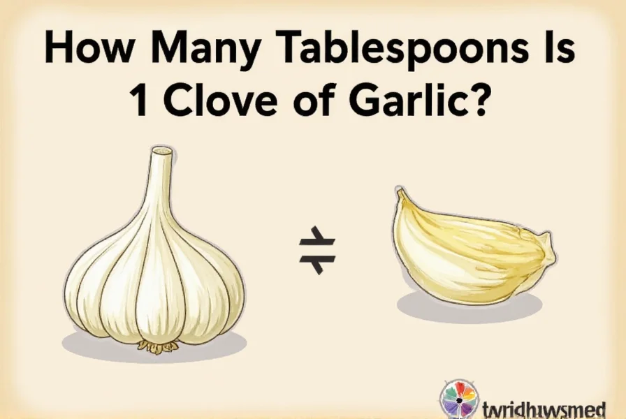 Garlic cloves next to measuring spoons showing conversion from whole clove to minced garlic