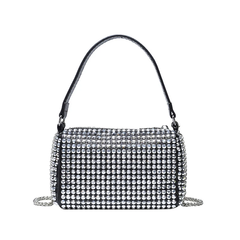 

2021 Fashion Shiny Diamond Hand Bag Twinkle Bling Shoulder Bags Sling Chain Crossbody Girls Rhinestone Purse And Handbag Women, Black,silver