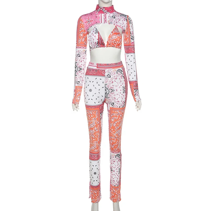 

2021 European Style Printed Fashion Ladies Jumpsuit Crop Top Design
