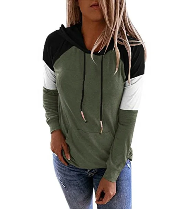 

Wholesale fashion autumn and winter women long-sleeved loose color block hooded casual hoodie, Picture shows