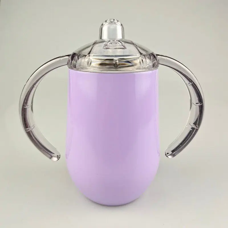 

Amazon Wholesale 10oz Stainless Steel Double Wall Vacuum Insulated Kids Egg Shape Baby Sippy Cup With Two Handle, As picture