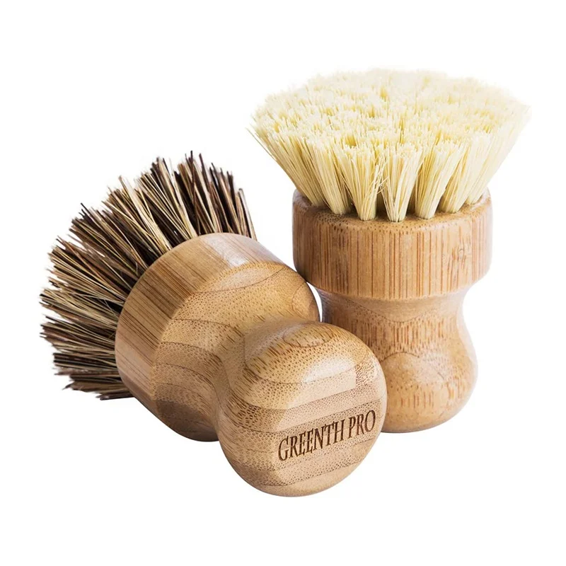 

Natural Kitchen Dish Pot washing brush Beech wood and Bamboo Round Sisal Bristle Pot Brush Dish cleaning Brush, Natural color