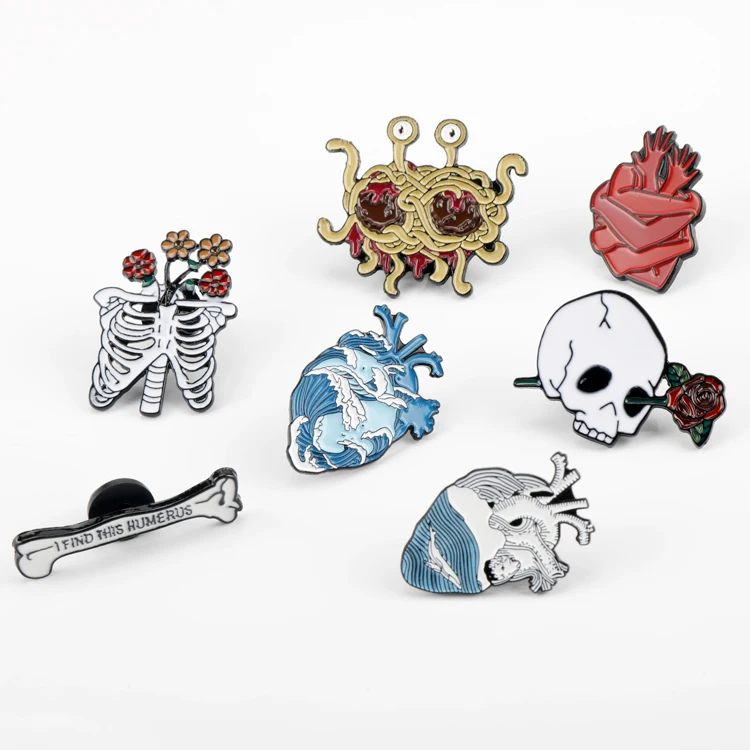 

Halloween Medical doctor nurse New Gothic White Skull Rose Flower Skeleton Ribs Death Love Heart Enamel Pin Badge Jewelry Gifts, Mixed