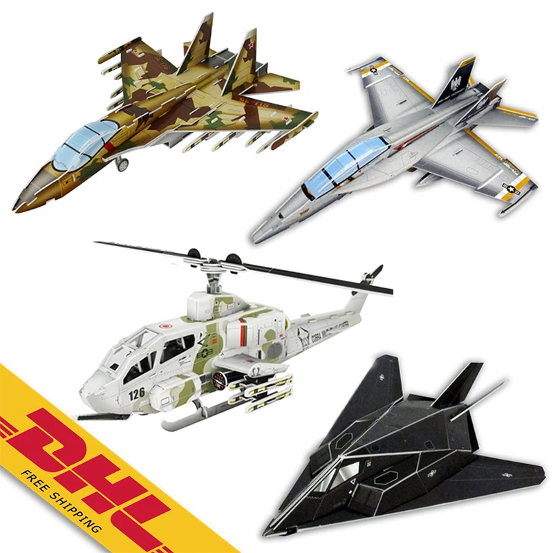 

Creative Airplane series Attack Helicopter Model Assemble Toys 3D DIY Paper intelligence Jigsaw Puzzle Toy for Kids Gift, 4 colors