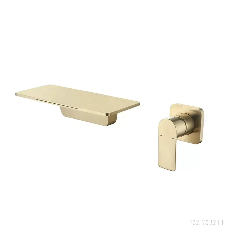 

Aida Wall Mounted Basin Tap Bathroom Sink High End Design Bathroom Single Handle Brass Mixers Brushed Gold Sink Faucet Bathroom