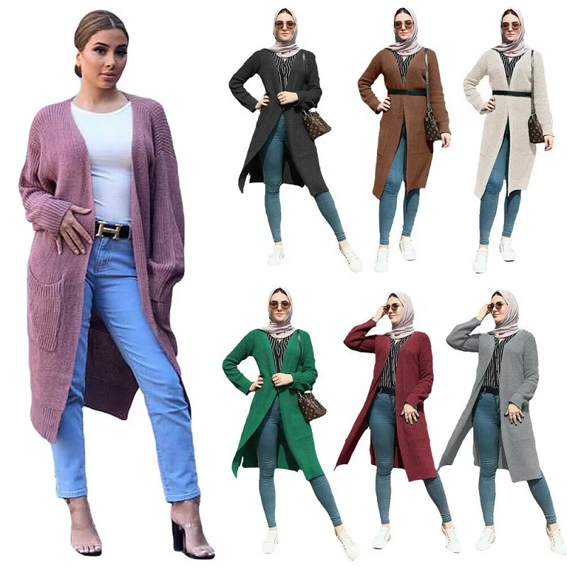 

Autumn women cardigan sweater coat casual knit long sleeve abaya outwear jacket, Green, gray, black, coffee, apricot, pink, wine red