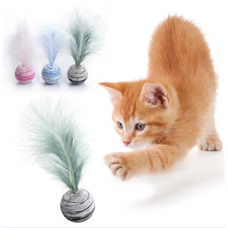 

Toys For S Ball With Feather Playing Chew Rattle Scratch Plastic Ball Interactive Training Toys Pet Ball Supply