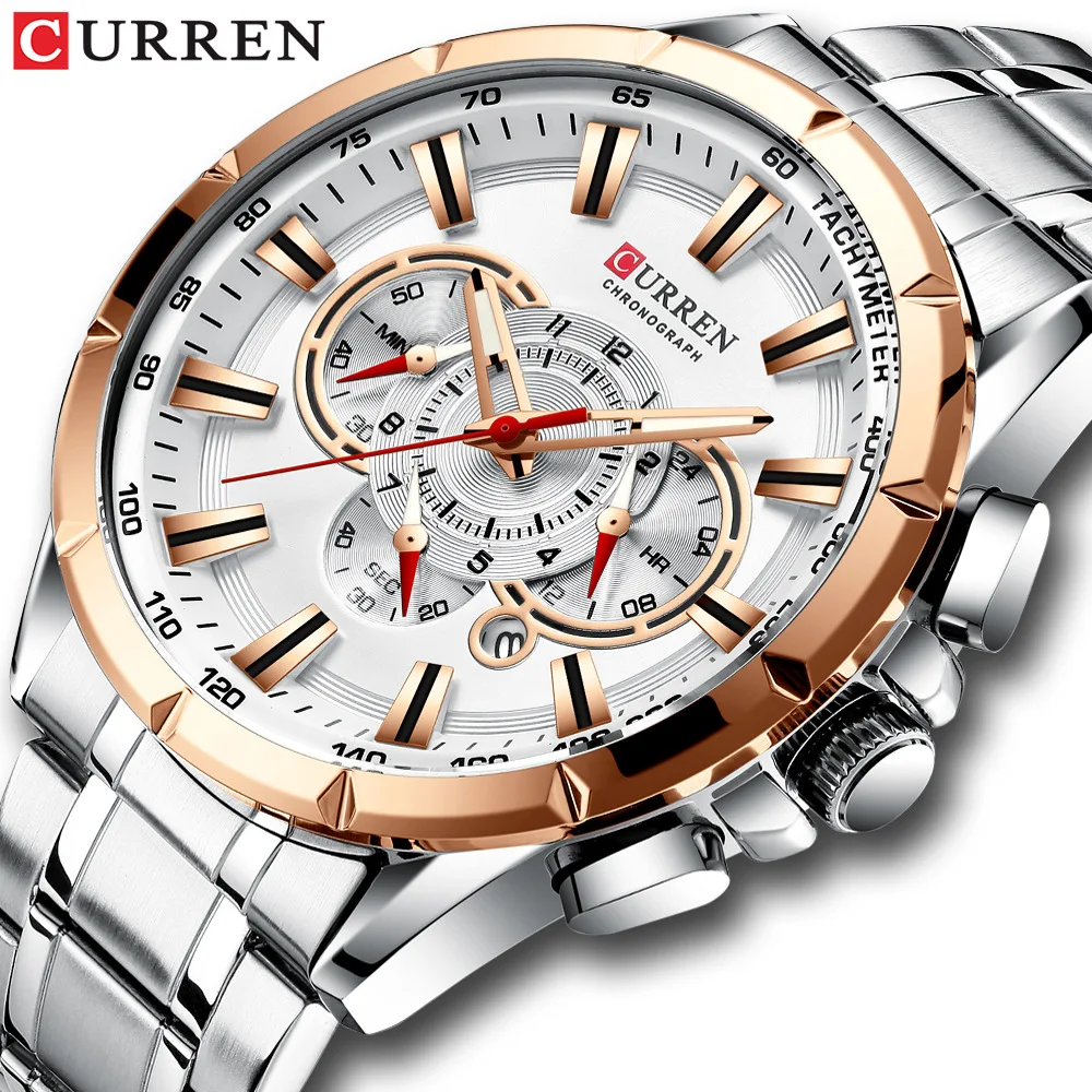 

CURREN 8363 new design gold gents timepiece super Stainless steel band waterproofing date display in stock rotating wristwatch