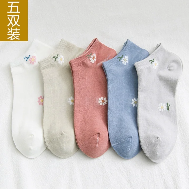 

2019 Hot Sale Women Cotton Socks Harajuku Flower Korean Socks Floral Short Socks Print Cute Female Spandex / Cotton Casual Crew, Picture
