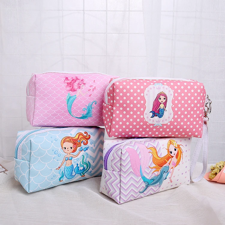 

Wholesale Pink Cartoon Mermaid Women Cosmetic Bag Custom Logo Cosmetic Bag Custom Logo