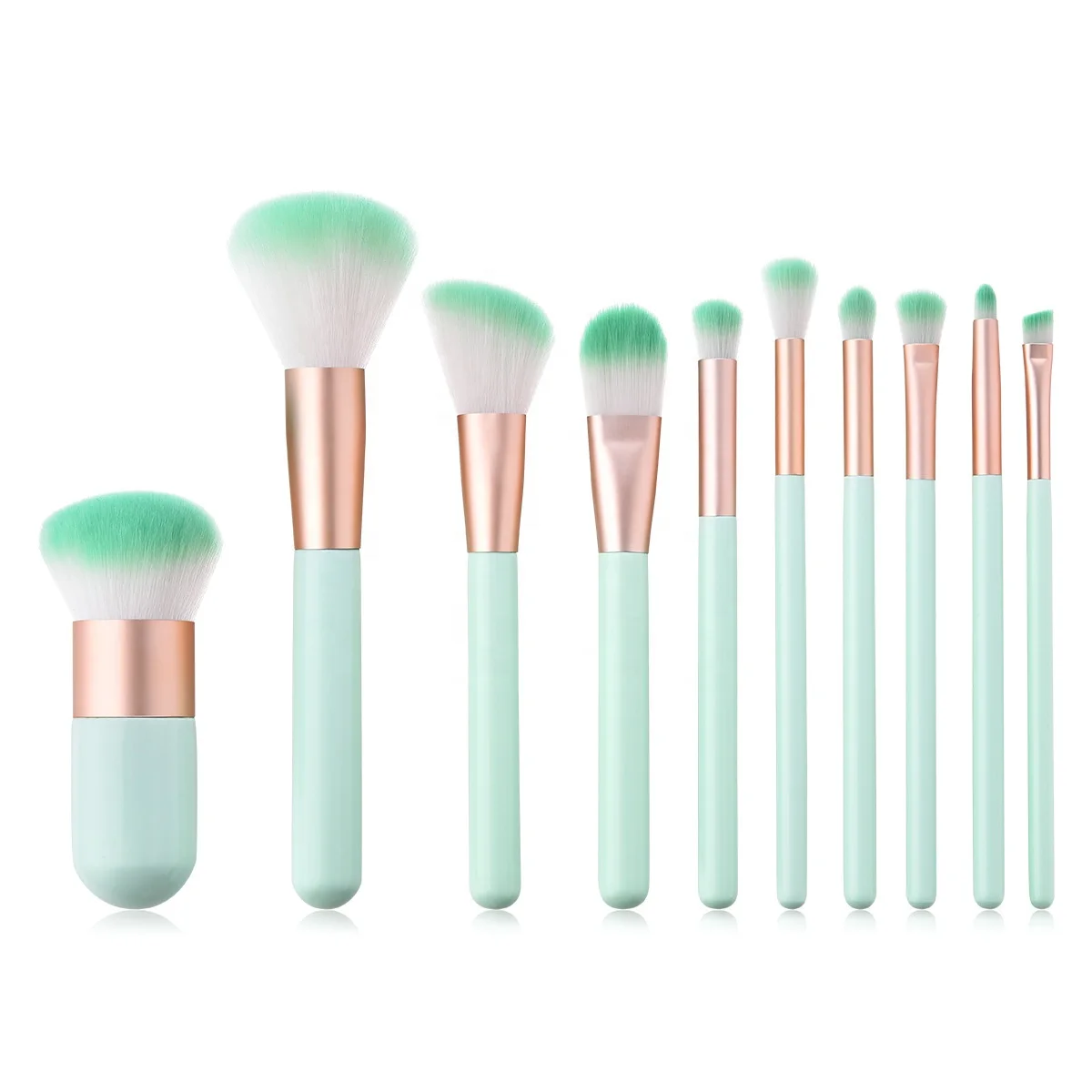 

10pcs High Quality Popular Factory Wholesale Custom Logo Private Label Fashional mint green Makeup Brush