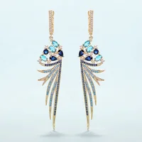 

75mm Luxury Charm Colorful Feather AAA Cubic Zirconia Wedding Party Earring Jewelry for Women